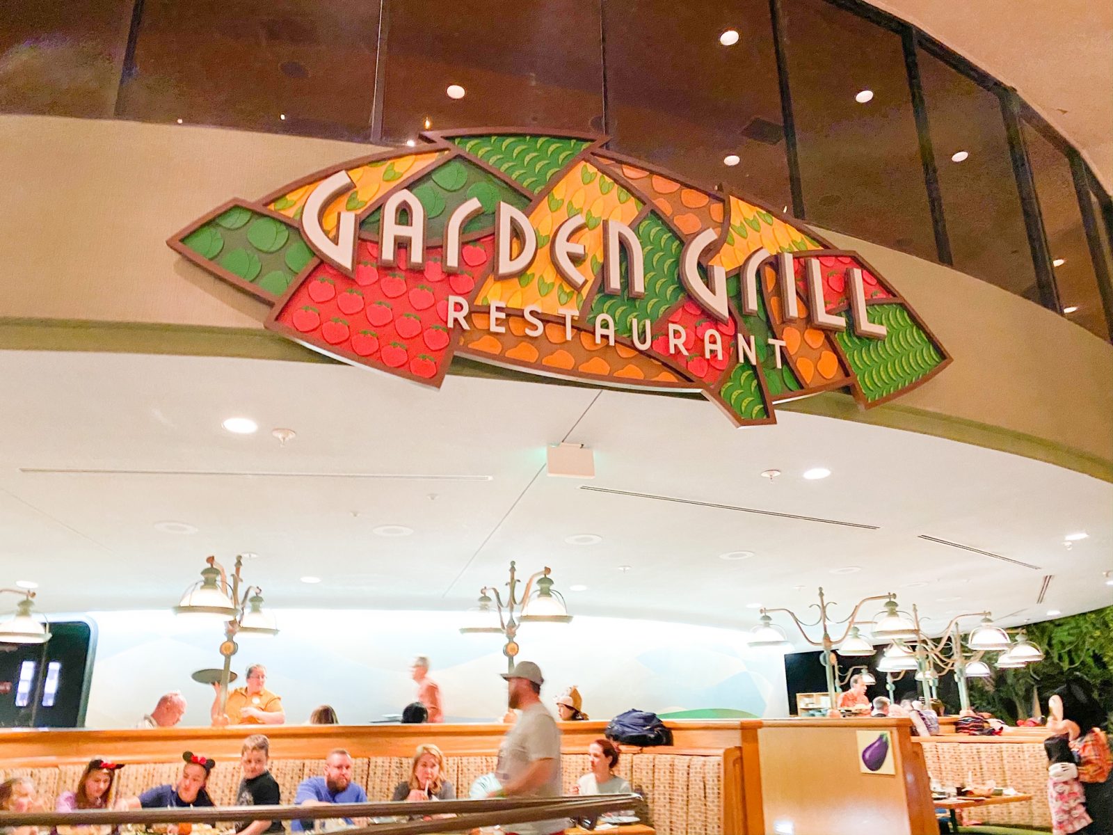 view of Garden Grill Restaurant sign inside the Land Pavilion 
