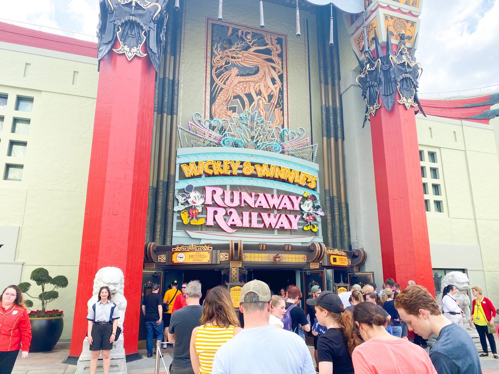 outside view of line waiting to enter the new Runaway Railway ride