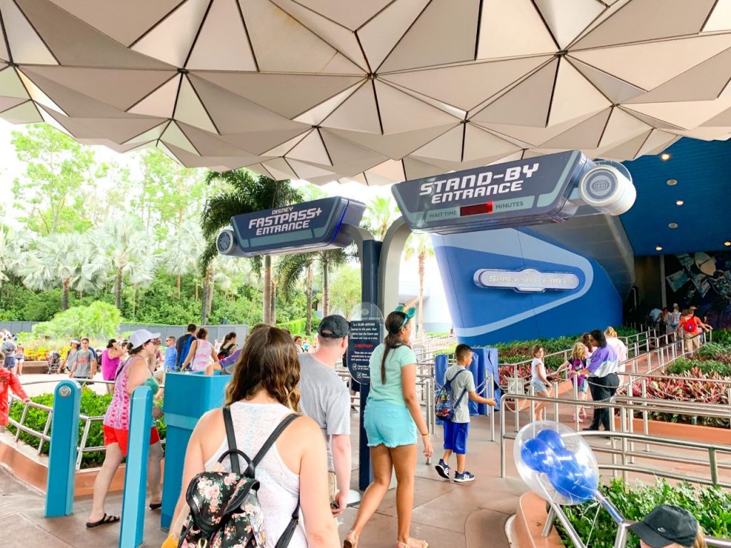 photo showing the standby and fastpass lines to a ride in Epcot