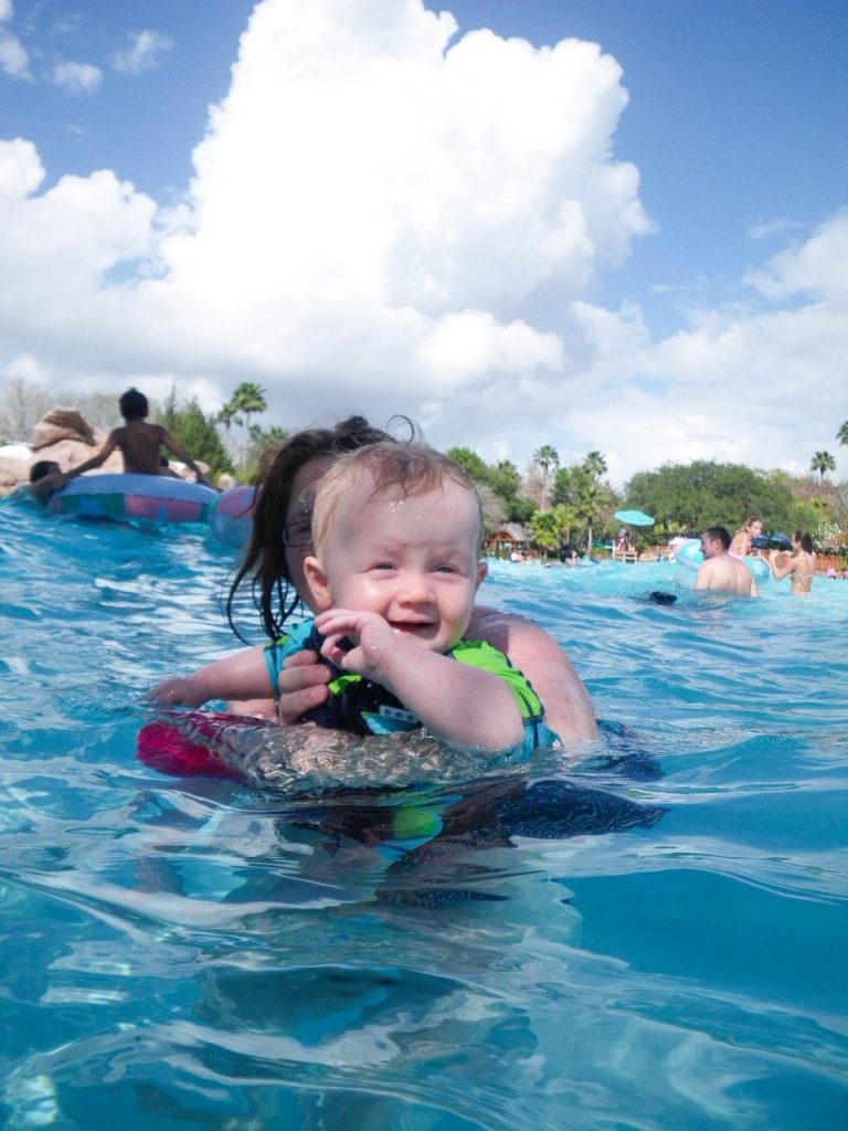 photo of baby in the wave pool; having a lovely time - which of the Disney World water parks will be your favorite?