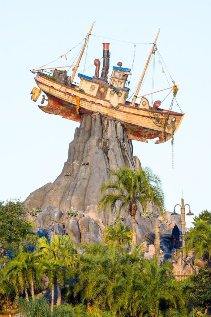 photo of shrimp trawler Miss Tilly stranded on the top of Mount Mayday - the water parks at Disney have amazing theming