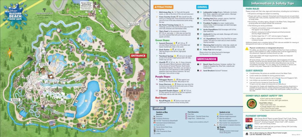 Image of the map of Blizzard beach map, to help you familiarise yourself with the layout of this Disney water park
