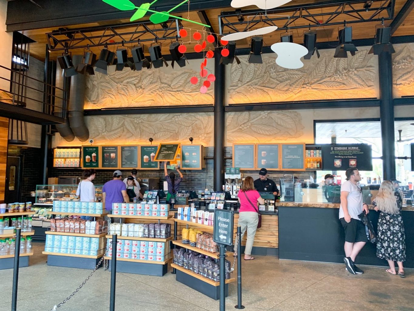 Disney Springs Starbucks boasts tall ceilings and lots of space for onsite dining or lounging.