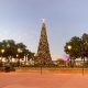 dusk view of the giant Christmas tree in Epcot