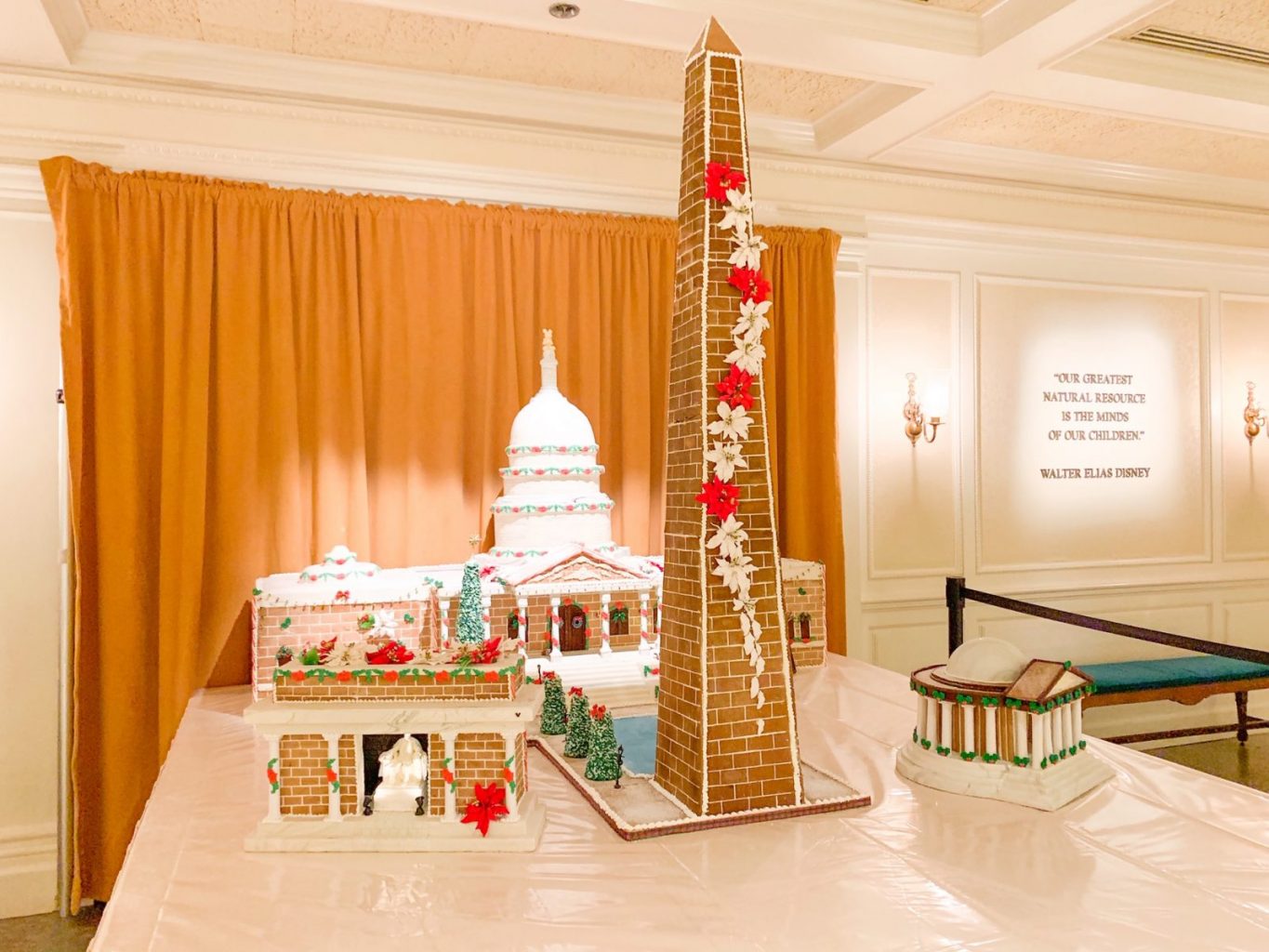 the mall from Washington D.C. made into a smaller scale gingerbread houses
