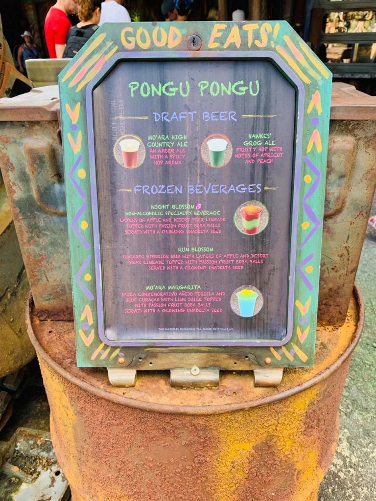 animal kingdom breakfast at Pongu pongu bright sign for alcoholic beverages such as beer and margaritas