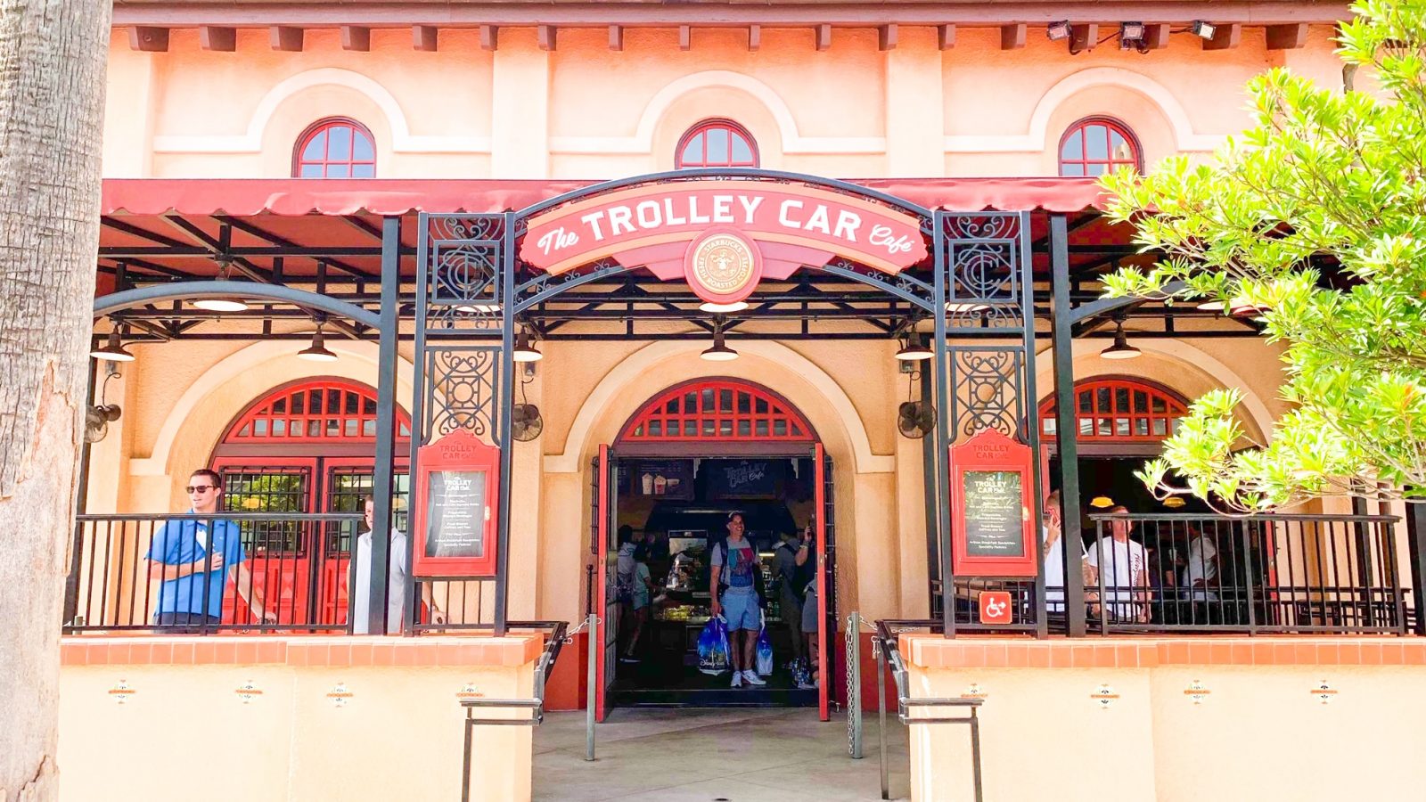 outside the entrance to the Trolley Car Cafe