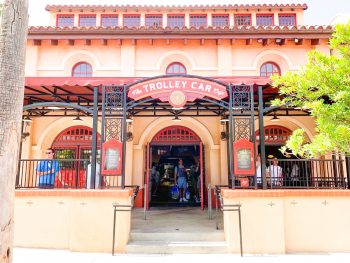 outside the entrance to the Trolley Car Cafe