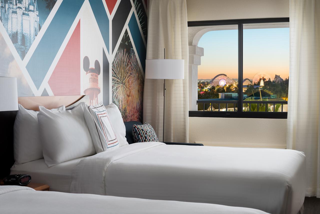 A themed room at Fairfield Hotel showing the view over Disneyland