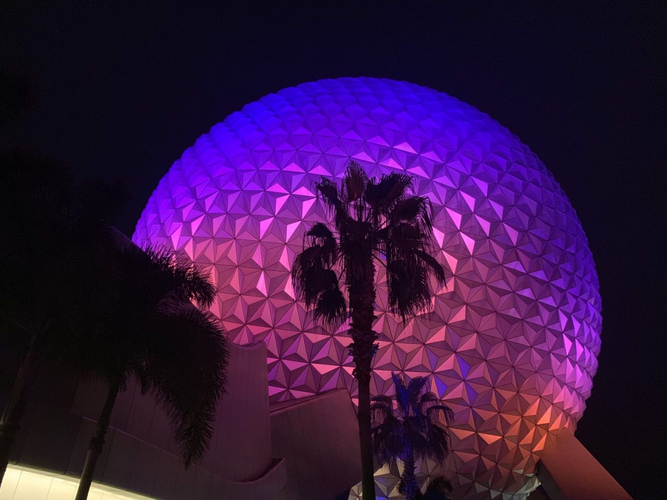 night time view of the Epcot ball
