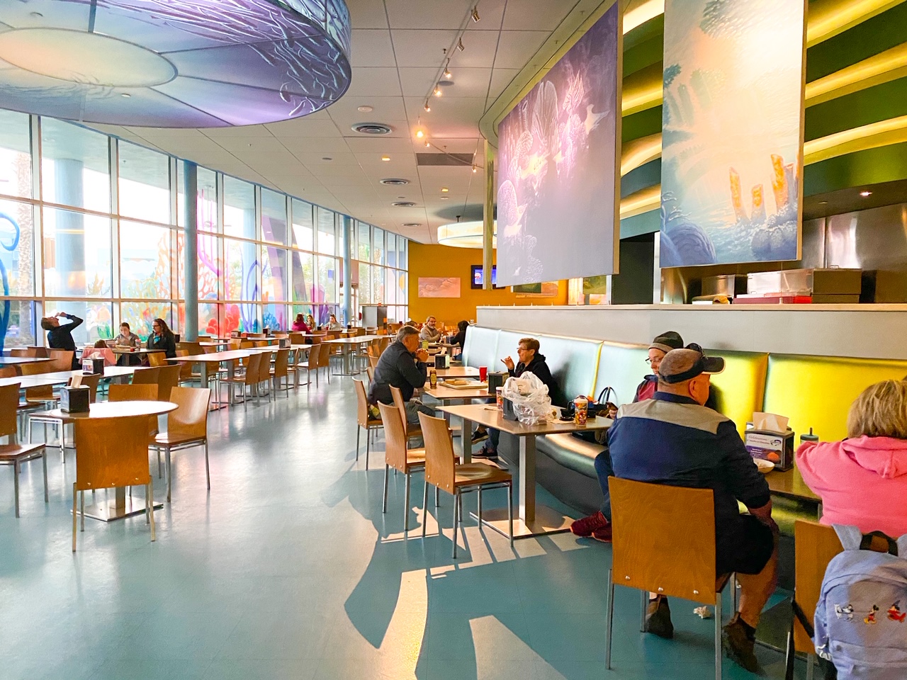 view of the seating area in Landscape of Flavors, the food court at Art of Animation