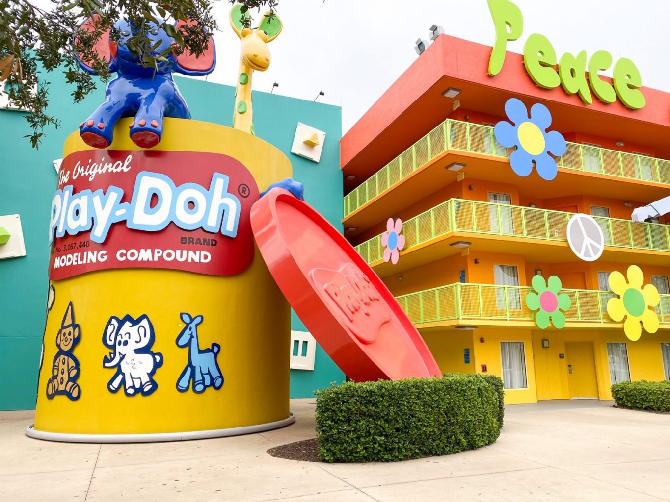 giant play doh can outside the 60s building at Pop Century