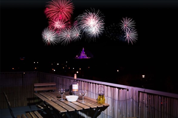 View of the castle fireworks from the terrace of the apartment