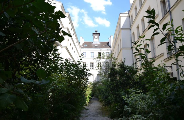 The green courtyard of the apartment Disneyland Paris airbnb