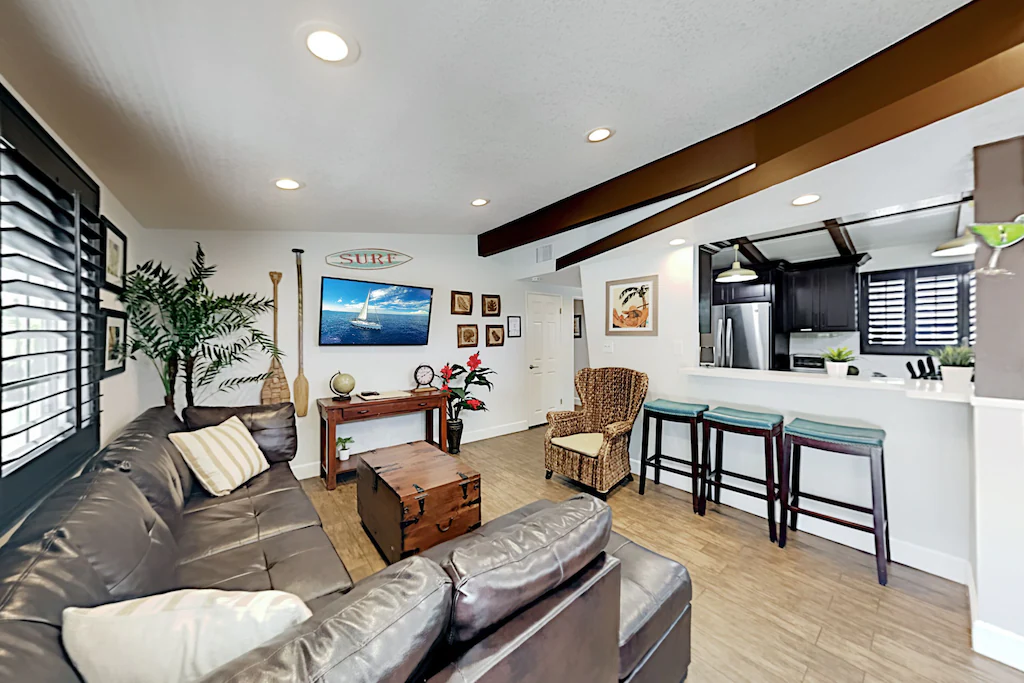 the living room of the Hawaiian Paradise vacation rental near Disneyland