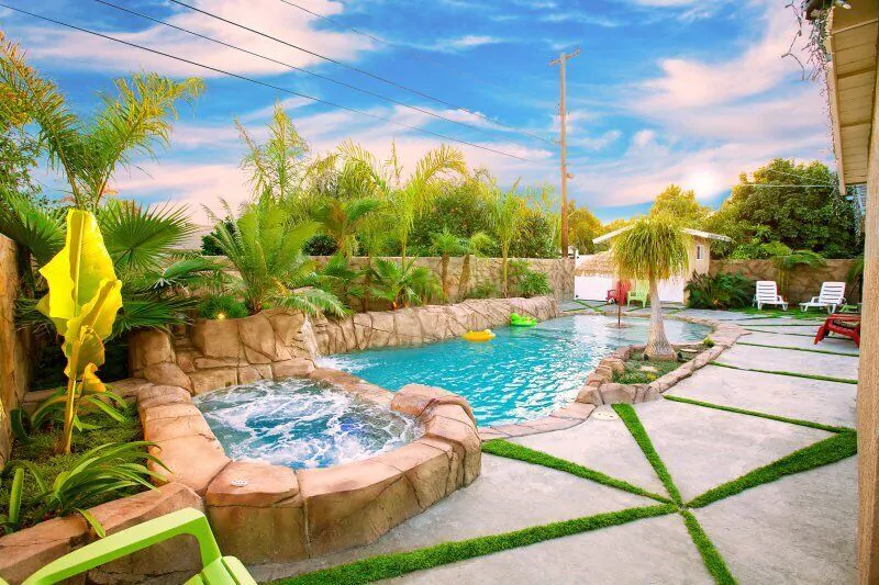 pool and jacuzzi at the Neverending Story Home vacation rental near Disneyland