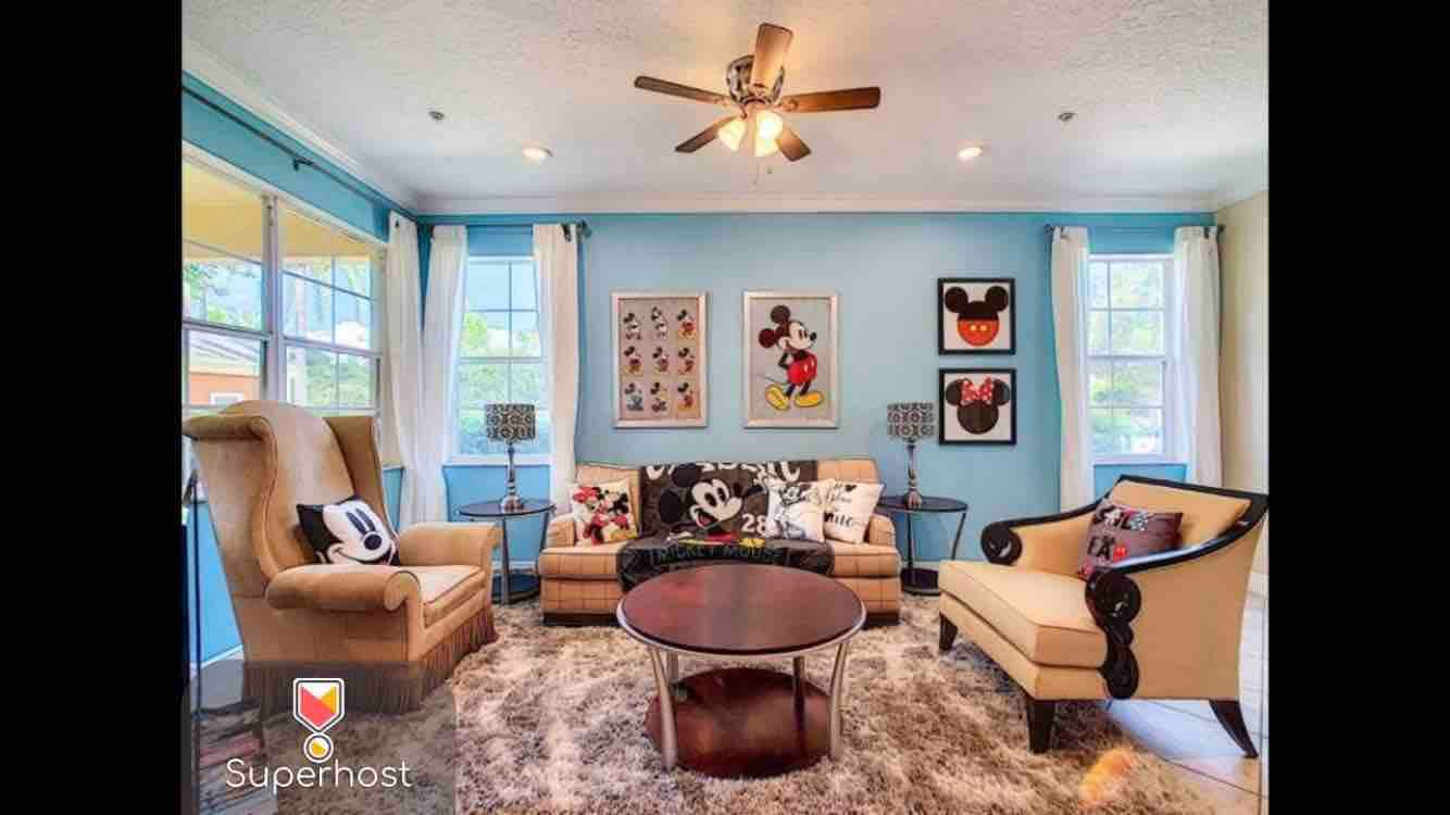 view of the Mickey Mouse living room in the thematic house vacation rental near Disney