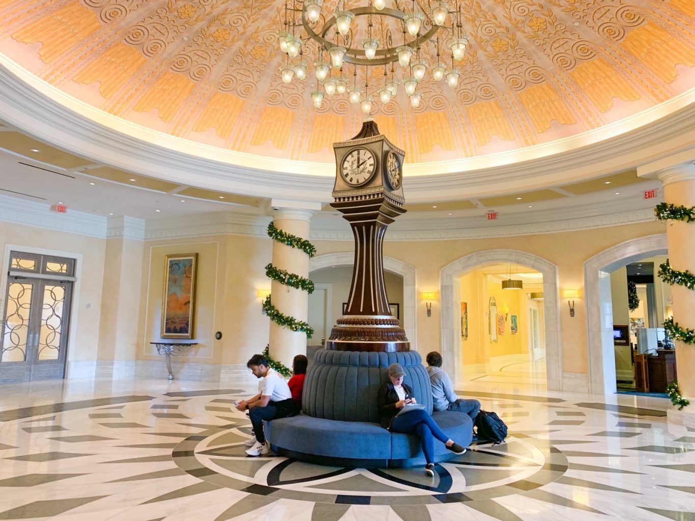 best hotels near Disney World lobby of Waldorf Astoria with chandelier and antique clock
