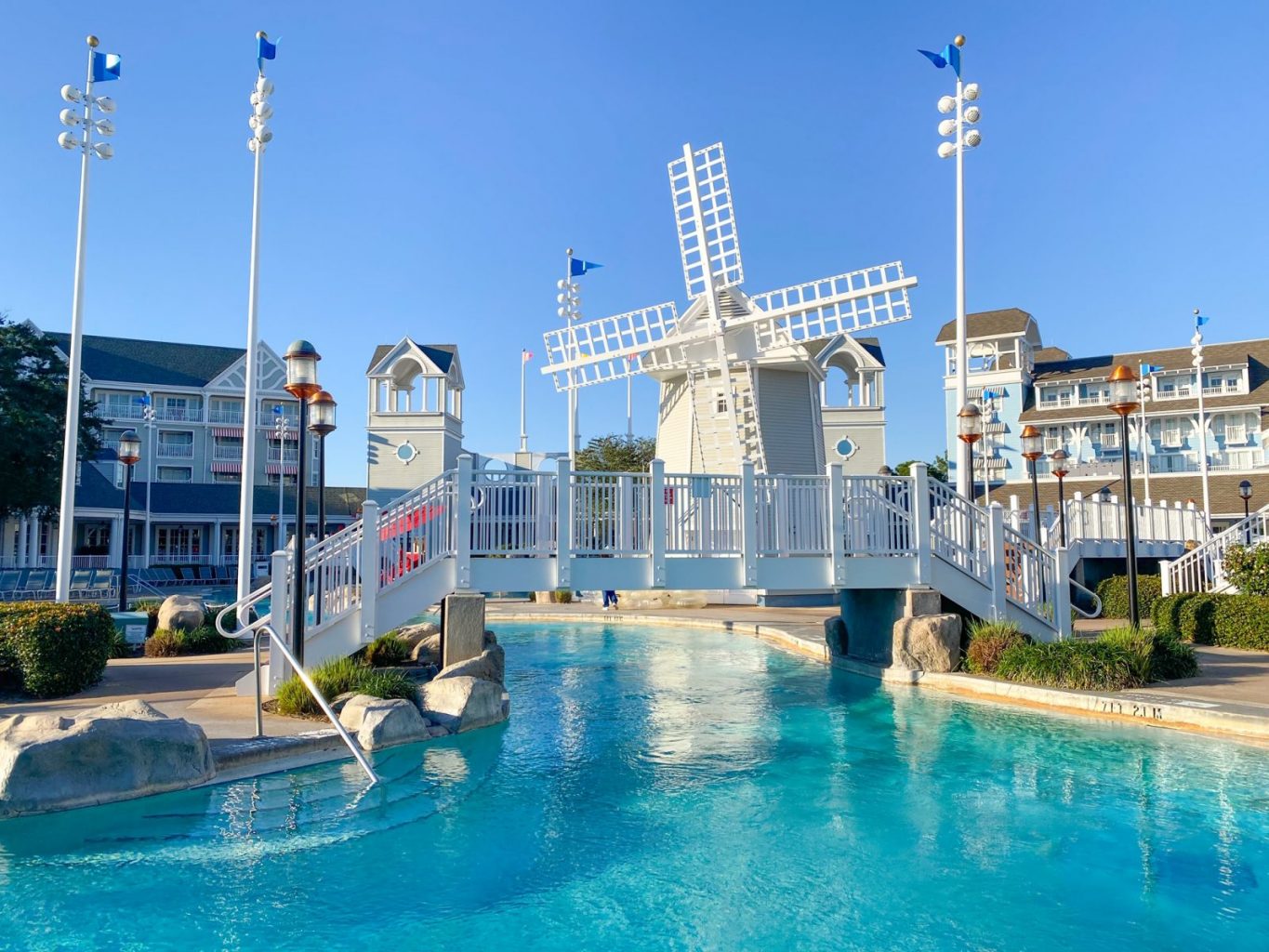 disney arrival day yacht club pool and windmill
