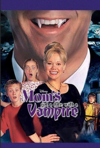 blonde woman with children in front of man with fangs Disney Halloween movies