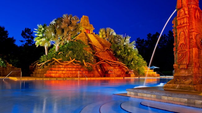 view of the mayan pyramid at the coronado springs pool