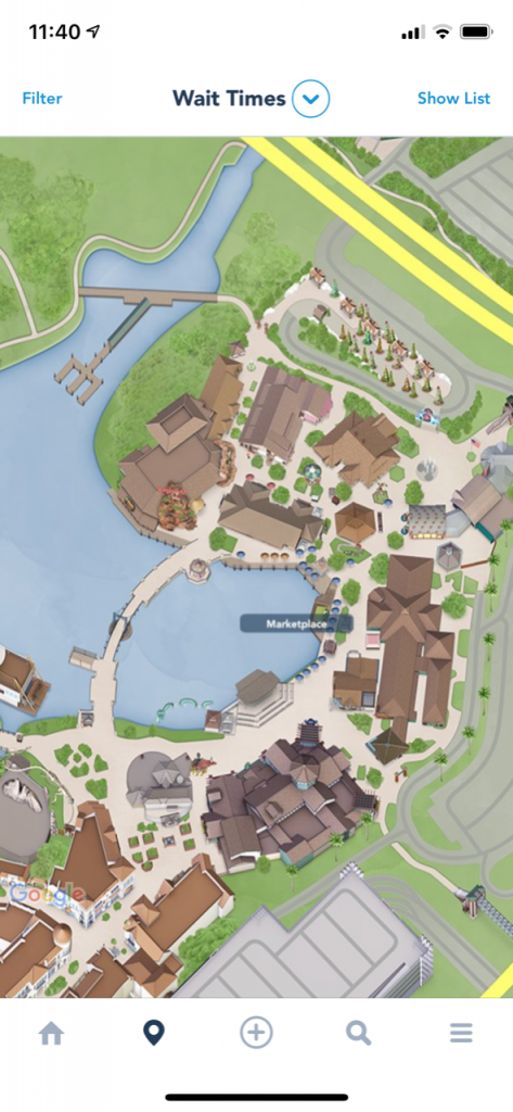 A map of the Marketplace at Disney Springs, where you can find Dole Whip cups and floats