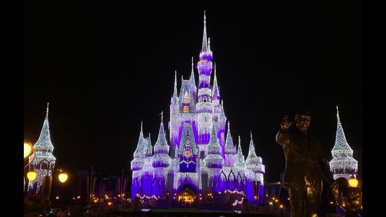 Disney castle lit up for Christmas