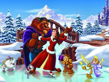 Beauty and the Beast ice skating in Disney Christmas movie
