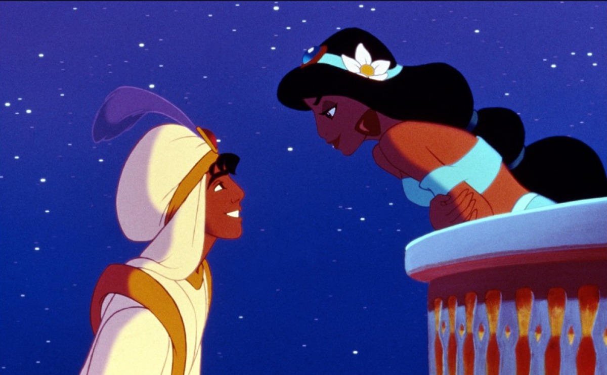 Jasmine and Aladdin on the balcony