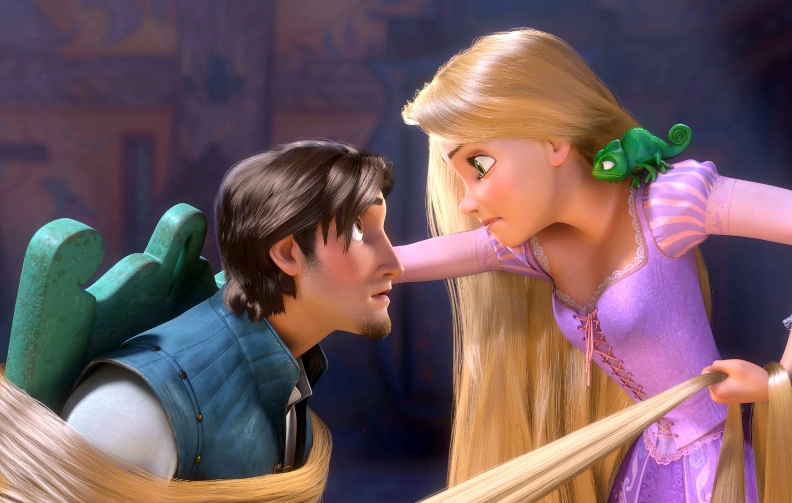 Rapunzel tying Flynn to a chair in Tangled