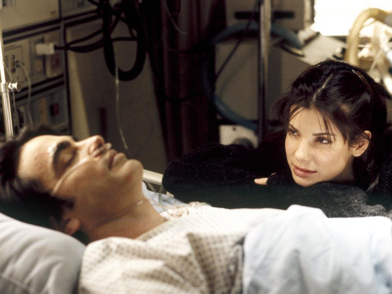 Romantic Disney movie While You Were Sleeping still with Sandra Bullock