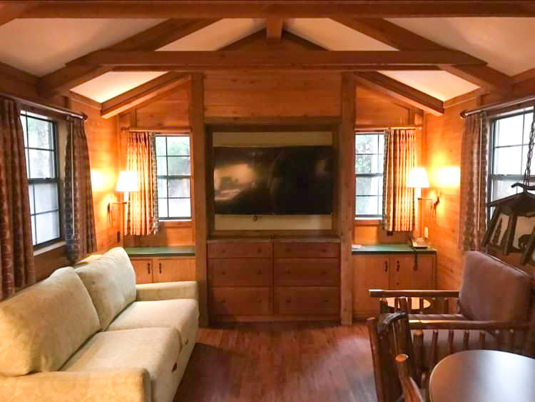 the living room inside the cabins at fort wilderness 