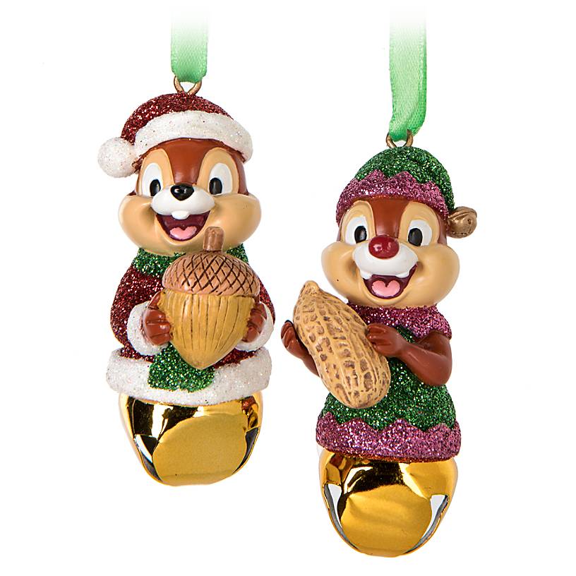 Disney ornament Chip 'n Dale santa and elf with peanut and acorn