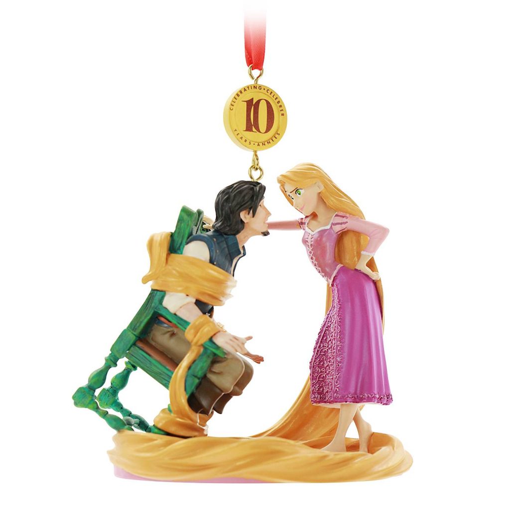 Disney ornament Tangled Flynn Rider and Rapunzel tying him up in chair