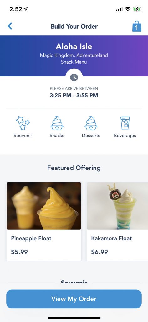 Disney Mobile Ordering built your order