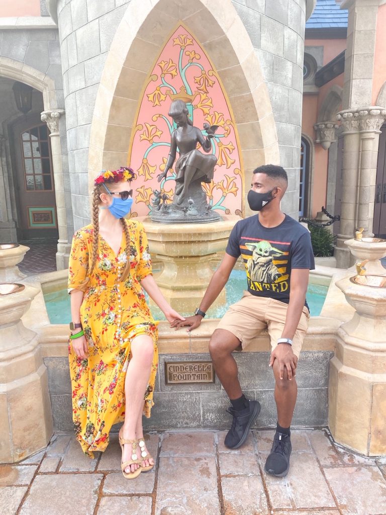 Disney Instagram captions for romantic photos such as in front of Cinderella's fountain behind the castle