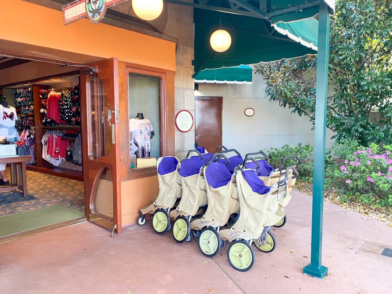Stroller rental strollers at the Epcot International Gateway