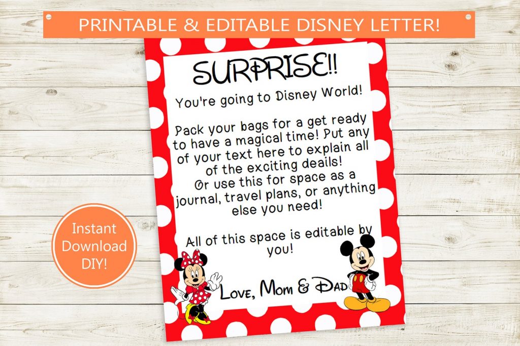 surprise disney trip printable letter from Etsy