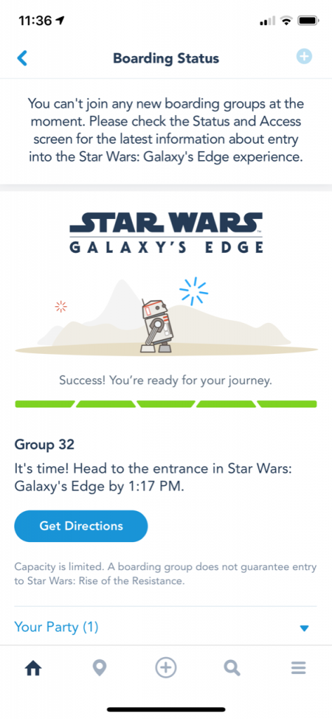 screenshot of the My Disney Experience app letting guests know their boarding group is being called