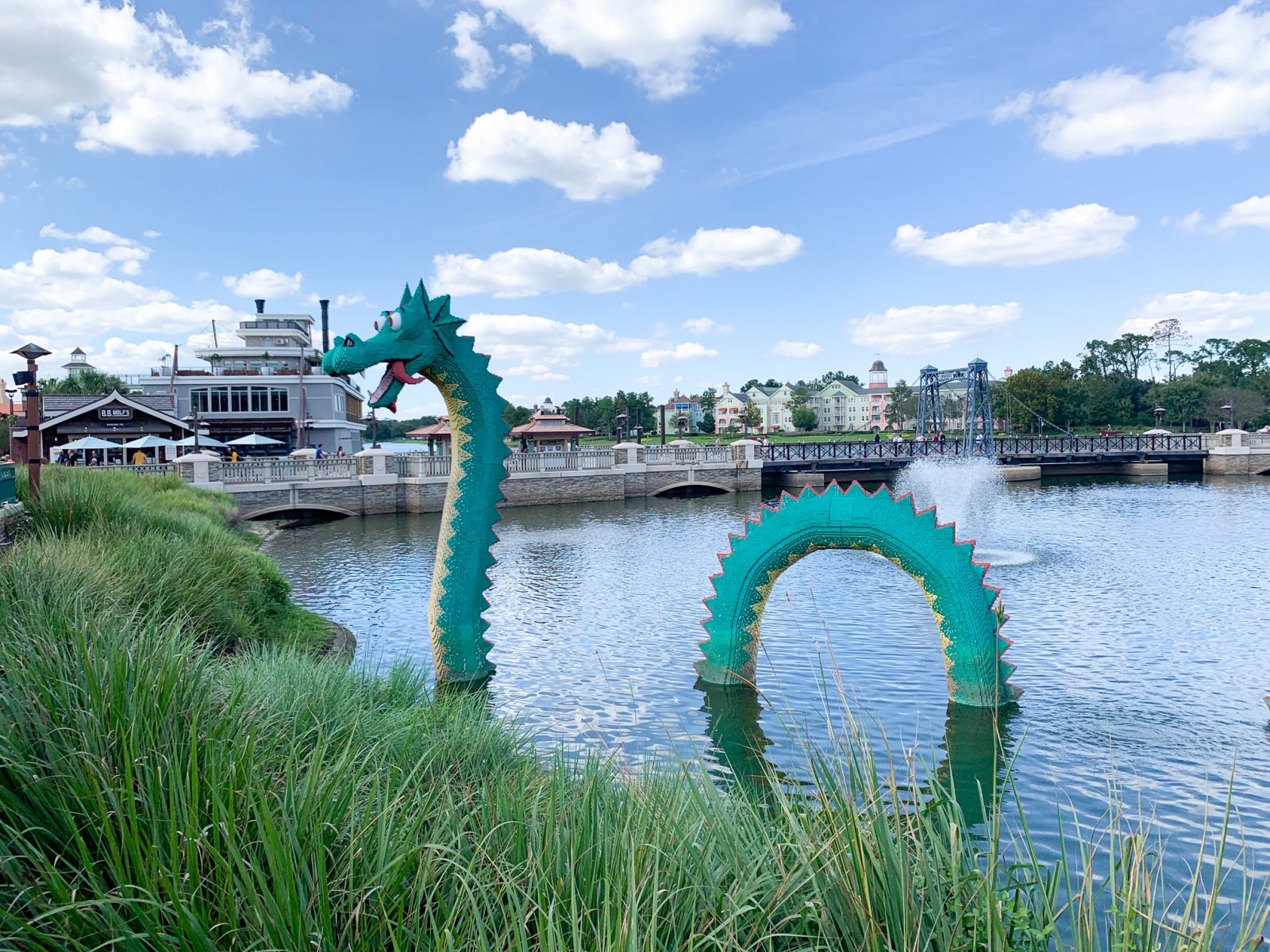 lego dragon located in the water