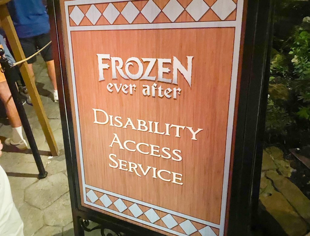 Disability Access Service sign at Frozen Ever After in Epcot