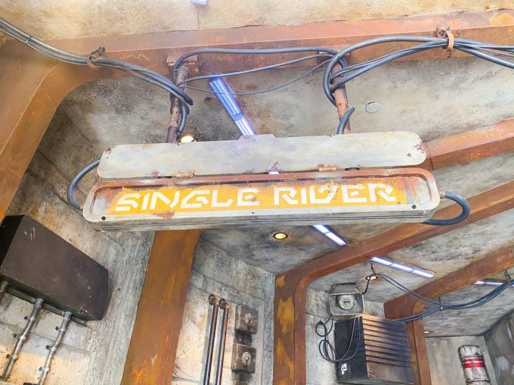 single rider line sign at Millennium Falcon