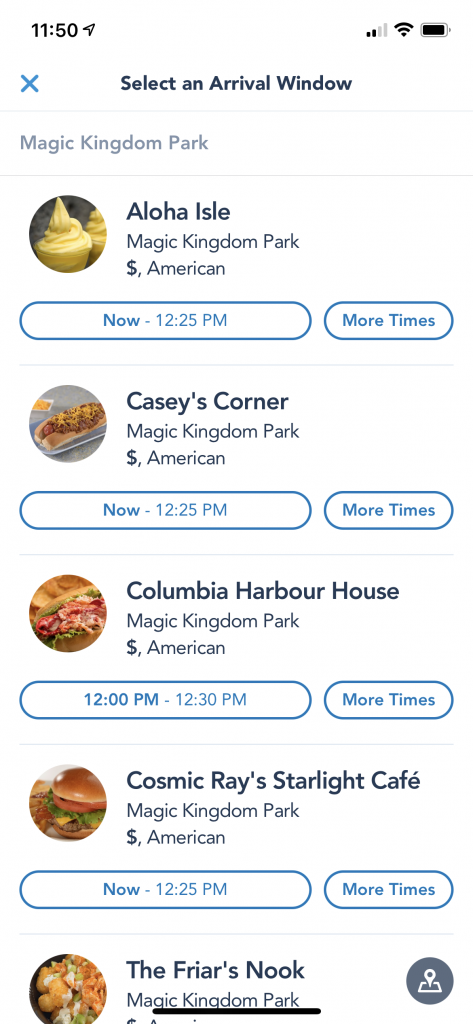screenshot of mobile order on the My Disney Experience app