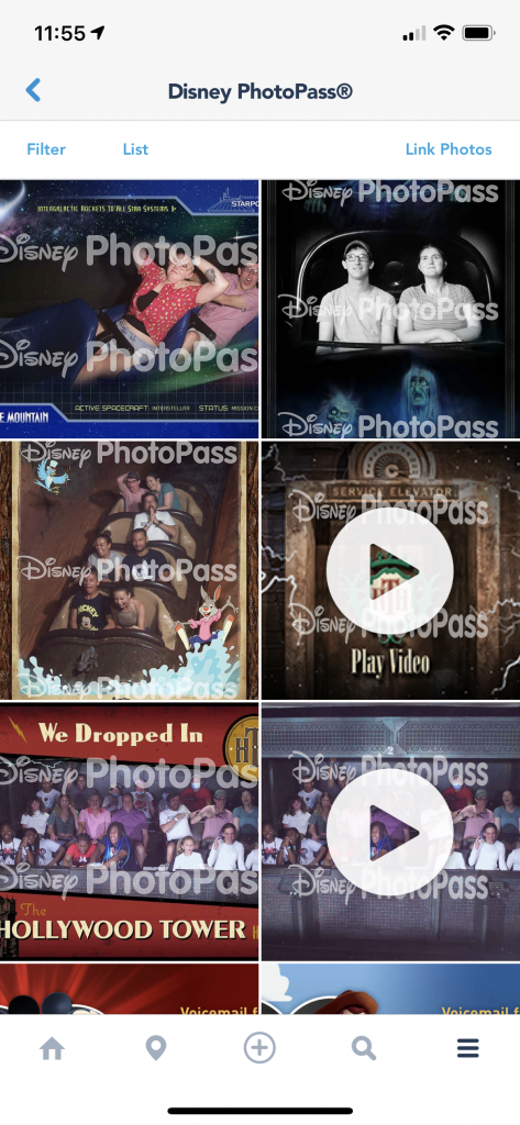 screenshot of PhotoPass photos on the My Disney Experience app