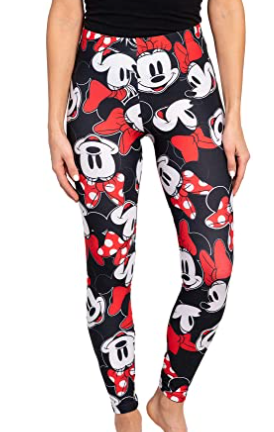 leggings with black,red, and white minnie mouse print