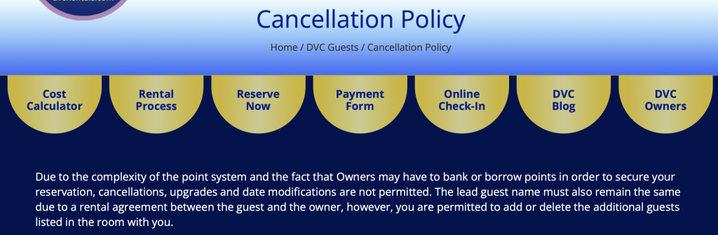 This screenshot is important for David's DVC rental review as it shows a con of the process: there are no upgrades, cancelations or date modifications allowed after booking!
