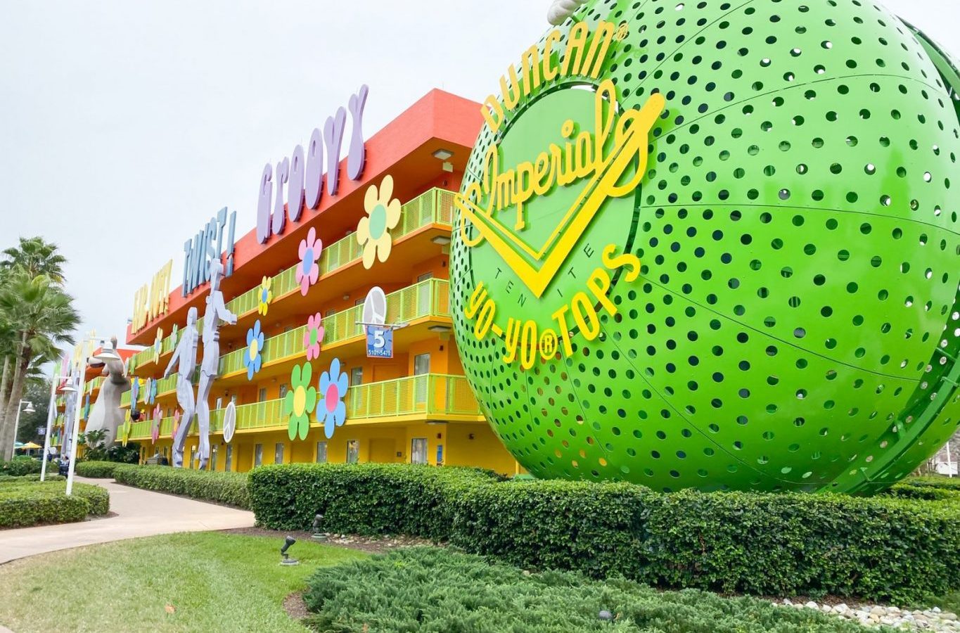 The giant Yo-Yo in front of one of the Disney Value Resorts catches the eye, adds theming, and ensures your stay will be as bright and bold as the colors of this hotel.