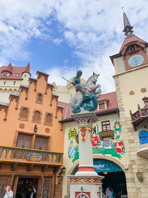 In the middle of the Germany Pavilion, you will find a statue with a man on a horse. Again, you don't need Epcot Genie+ to explore these areas. 