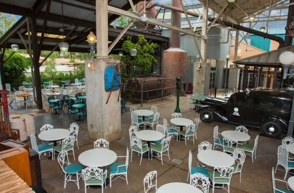 The outdoor seating area for Backlot Express, the only place where you can get the Wookie Cookie, one of the best Disney snacks. 