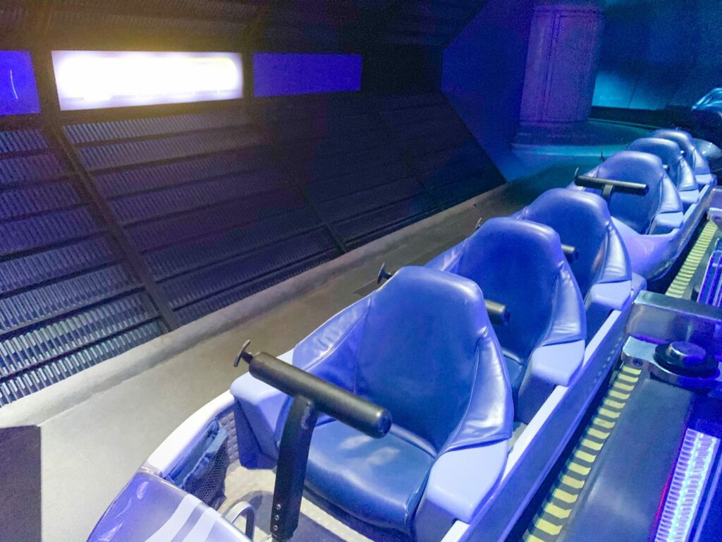 The ride vehicle for Space Mountain, one of the best Magic Kingdom rides located in Tomorrowland